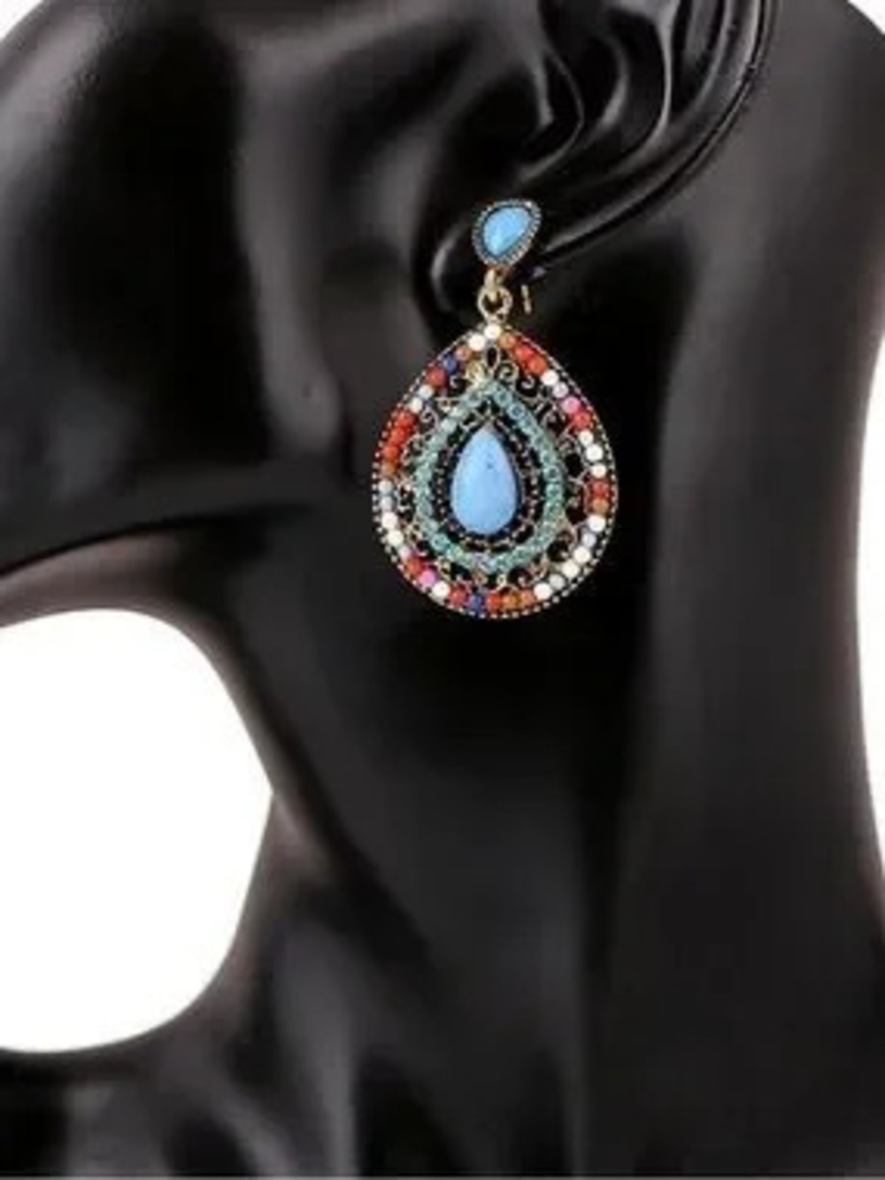 Blue Teardrop Multicolor Boho Drop Earrings - Women Jewelry
